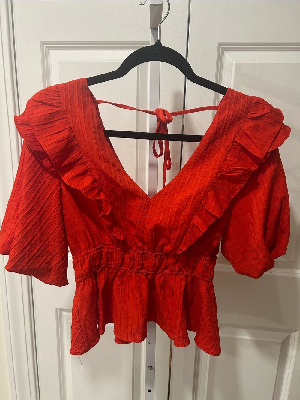Lush Red Ruffle V-Neck Peplum Blouse
